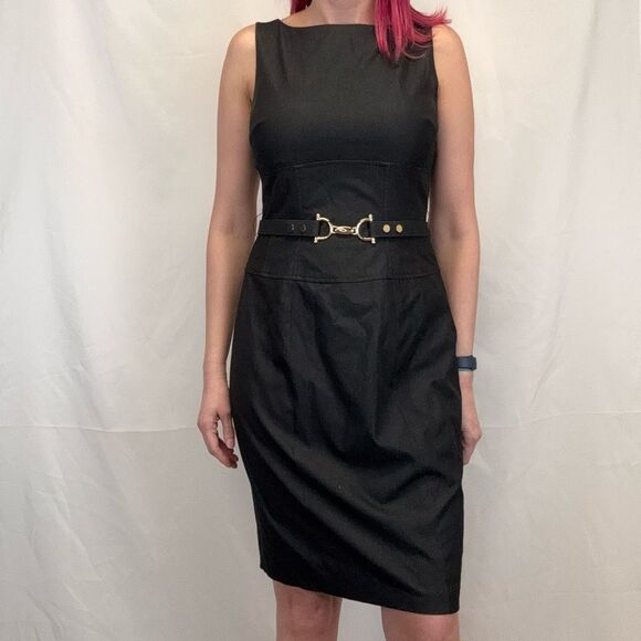 Cache Contour Collection Womens Sleeveless Belted Pencil Dress 12 Dark Grey Gray - Picture 1 of 15